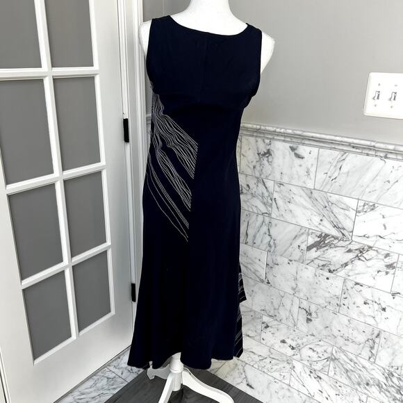 Neiman Marcus Linen Navy Blue Dress Asymmetrical Hem Maxi Medium - Picture 5 of 8
